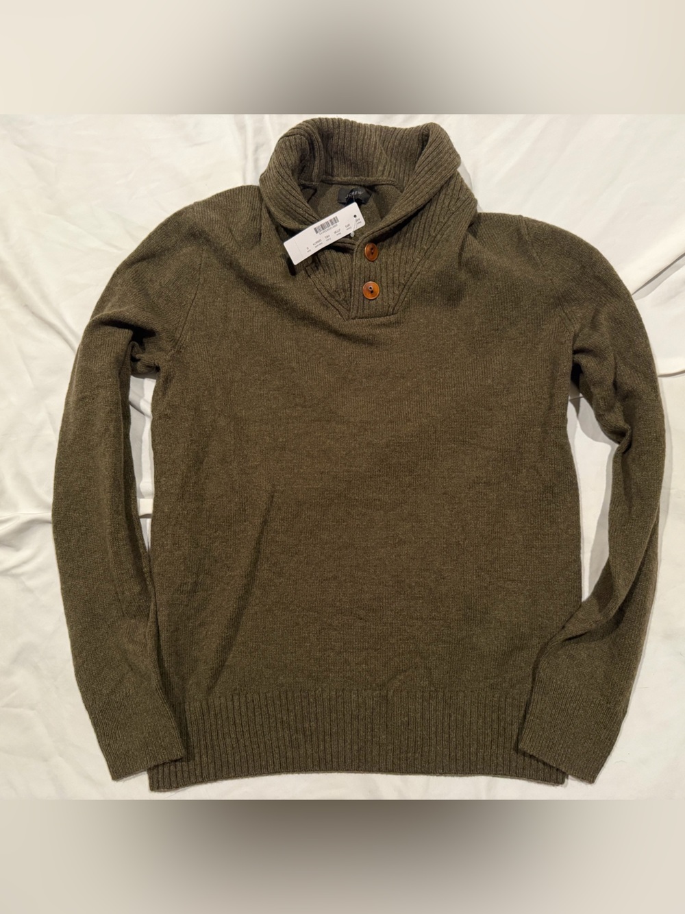 Men's J Crew Small Olive Shawl Collar Button Sweater NWT